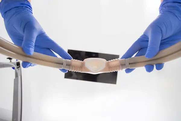 Close-up of a nitrous oxide delivery system used in sedation dentistry.